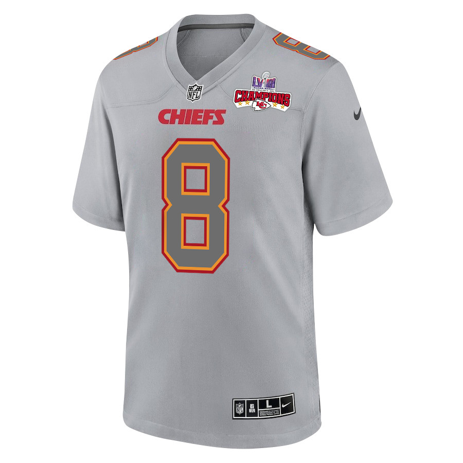 Justyn Ross 8 Kansas City Chiefs Super Bowl LVIII Champions 4 Stars Patch Atmosphere Fashion Game Gray NFL Jersey Men's