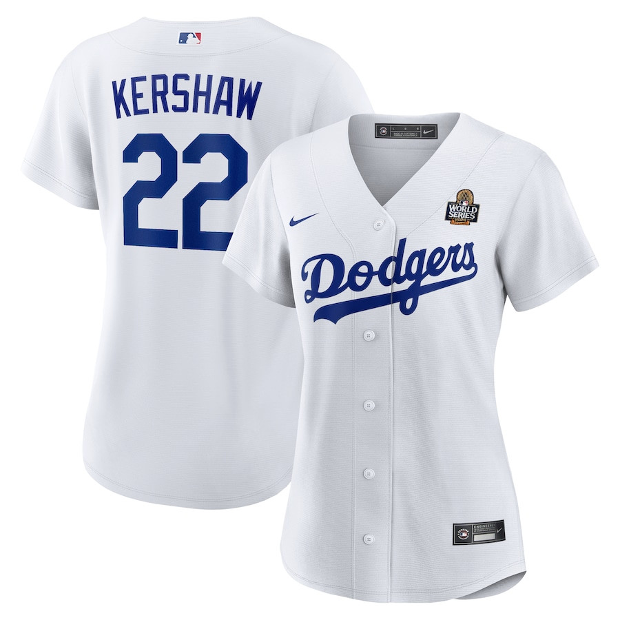 Clayton Kershaw 22 Los Angeles Dodgers 2024 World Series Home White MLB Jersey Women's