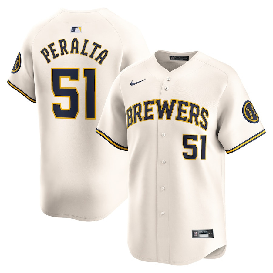 Freddy Peralta 51 Milwaukee Brewers Home Limited Player Cream MLB Jersey Men's