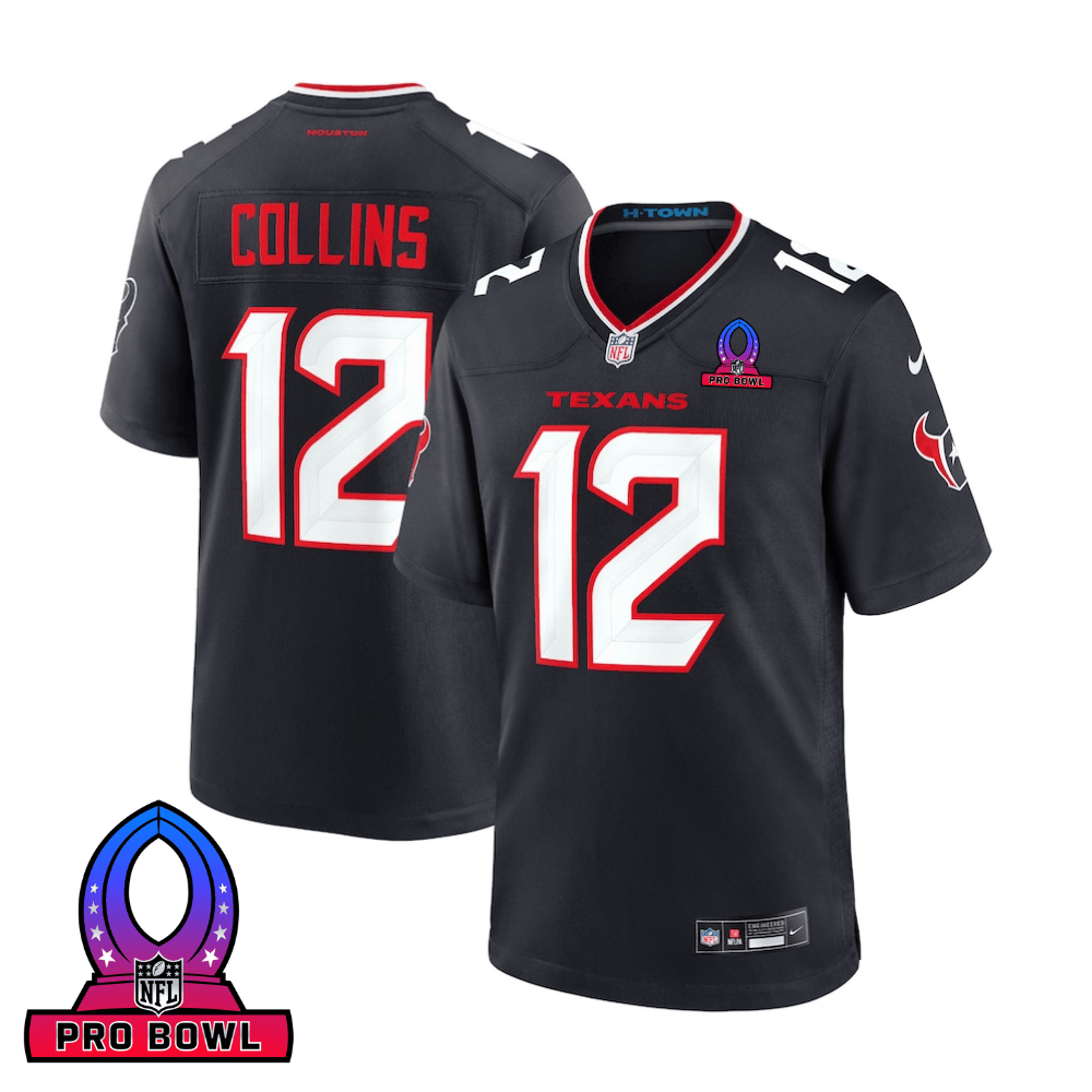 Nico Collins 12 Houston Texans 2025 Pro Bowl Patch Game Navy NFL Jersey Men's