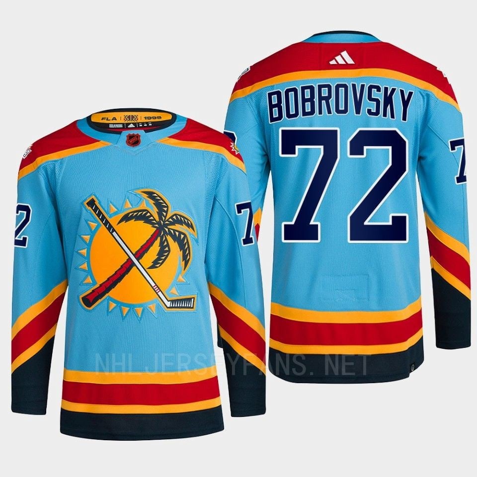 Florida Panthers 2022 Reverse Retro 2.0 Sergei Bobrovsky 72 Blue Primegreen NHL Jersey Men's