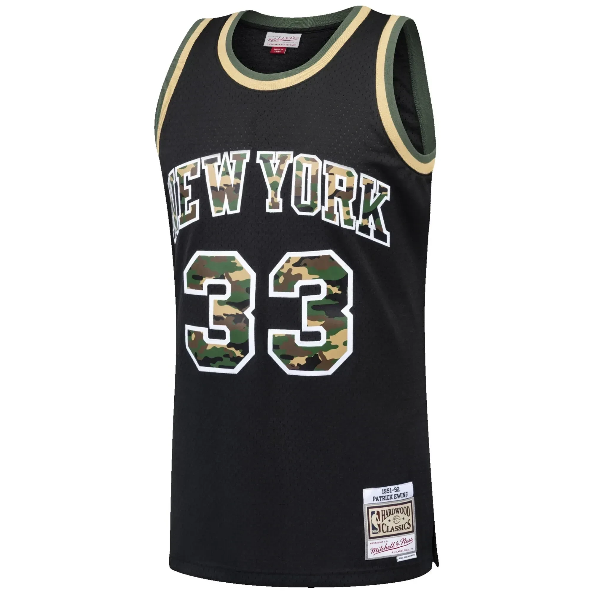 Patrick Ewing New York Knicks Mitchell Ness Straight Fire Camo Swingman Black NBA Jersey Men's