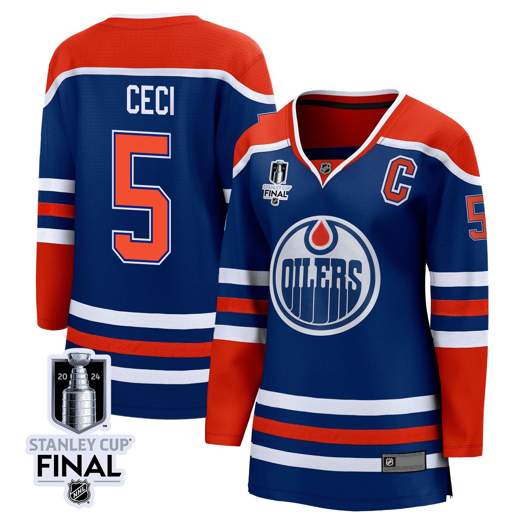 Cody Ceci 5 Edmonton Oilers 2024 STANLEY CUP Final Home Royal NHL Jersey Women's