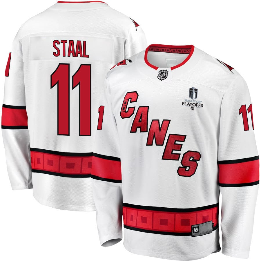 Jordan Staal 11 Carolina Hurricanes Stanley Cup 2023 Playoffs Patch Away Breakaway White NHL Jersey Men's
