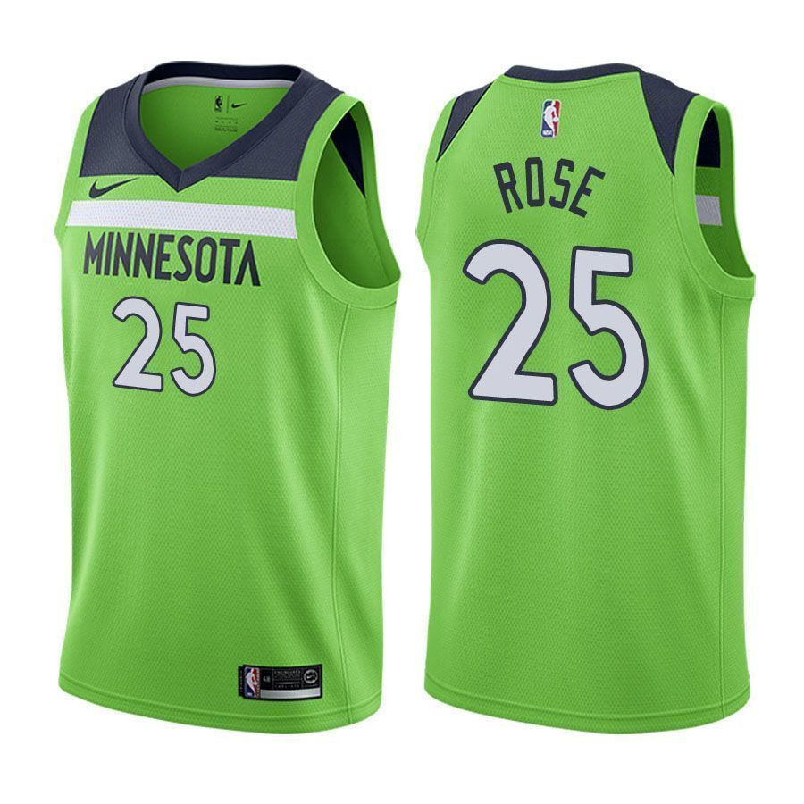 Minnesota Timberwolves Derrick Rose 25 Statet Green NBA Jersey Men's
