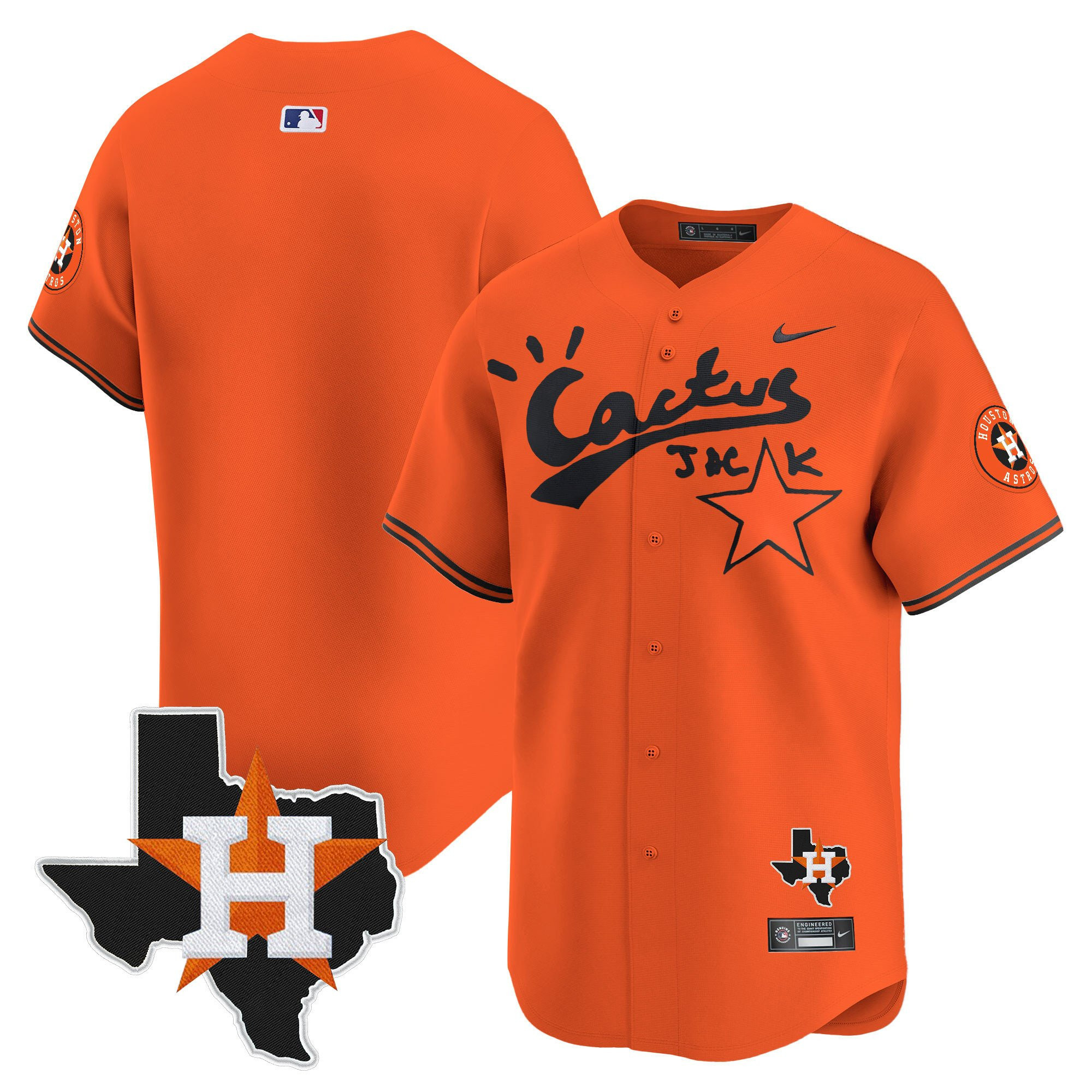 Houston Astros Cactus Jack Houston Patch Orange Limited Men MLB Jersey Men's