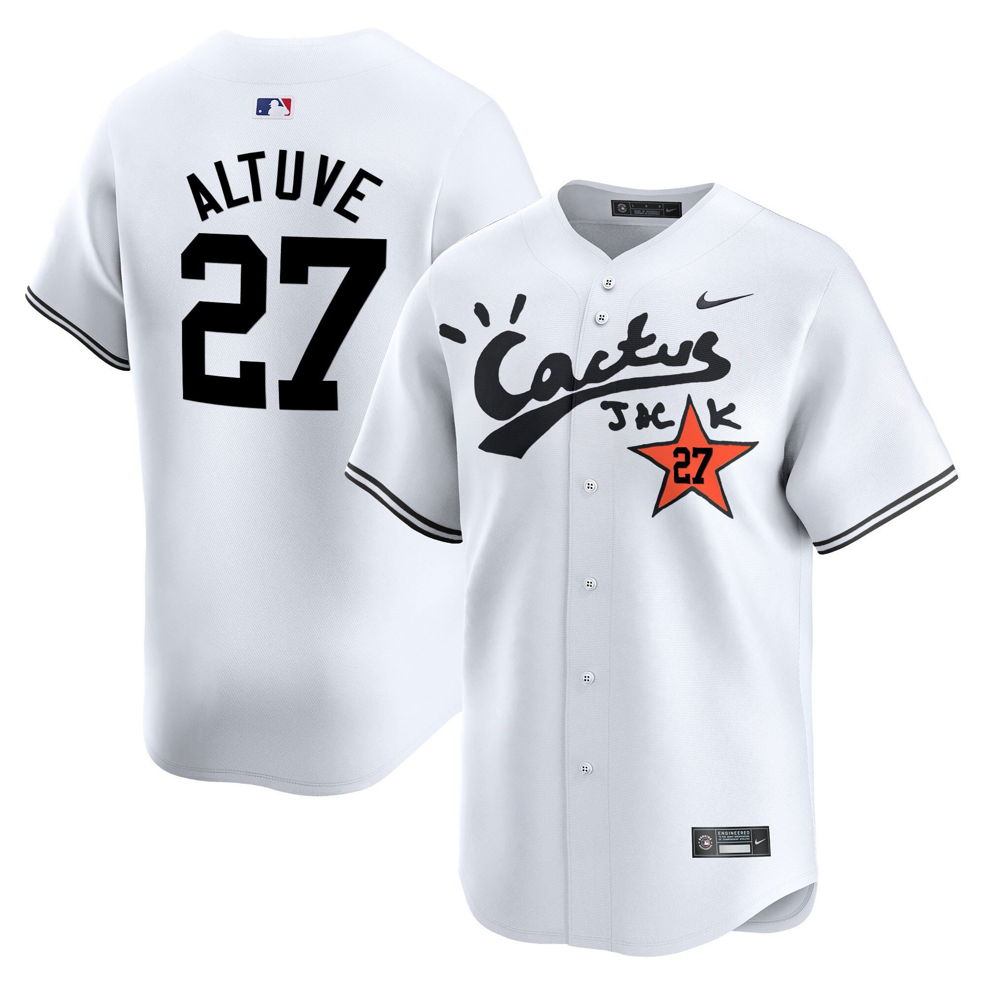 Jose Altuve 27 Houston Astros Cactus Jack White V2 Men MLB Jersey Men's