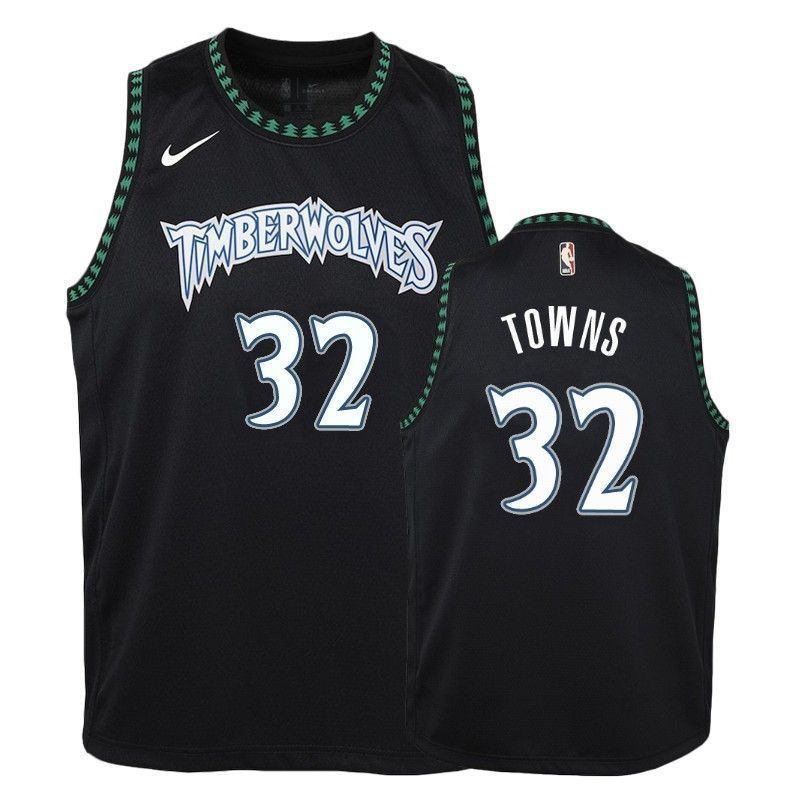 Minnesota Timberwolves Karl-anthony Towns 32 Hardwood Classics Black NBA Jersey Youth