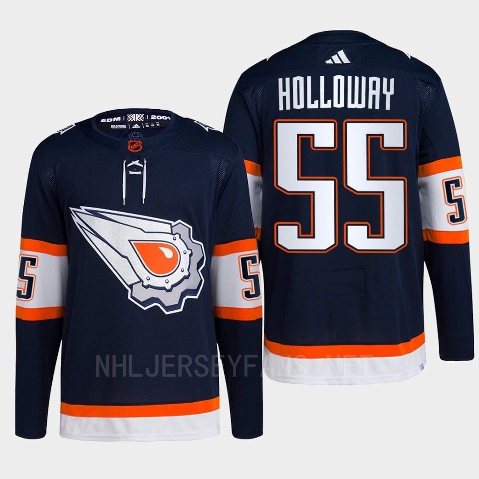 Edmonton Oilers Dylan Holloway 55 Navy Primegreen Reverse Retro 2.0 2022 NHL Jersey Men's