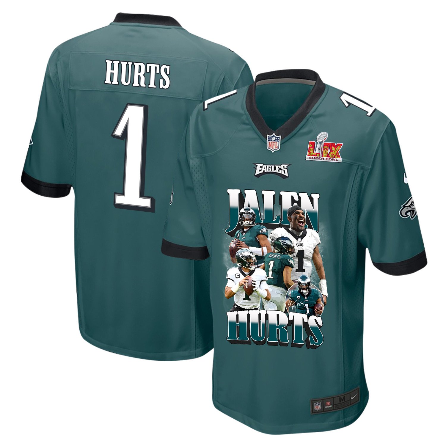 Jalen Hurts 1 Philadelphia Eagles Get Out of Jalen Free Card' Game Midnight Green NFL Jersey Men's