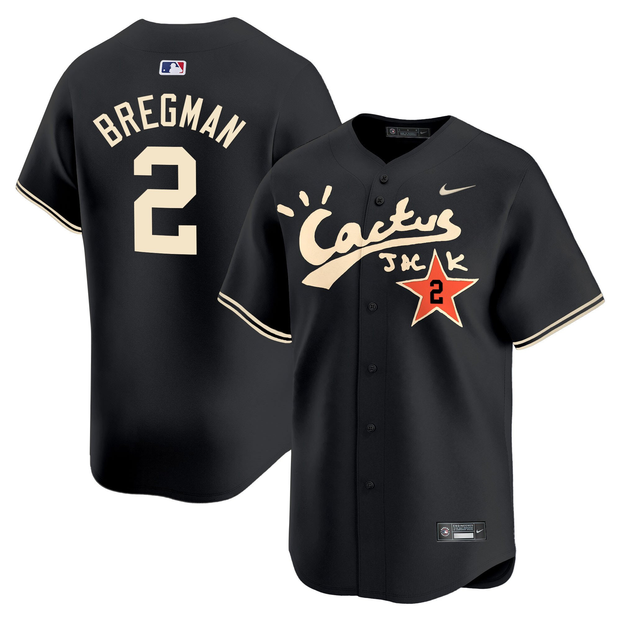 Alex Bregman 2 Houston Astros Cactus Jack Black V2 Men MLB Jersey Men's
