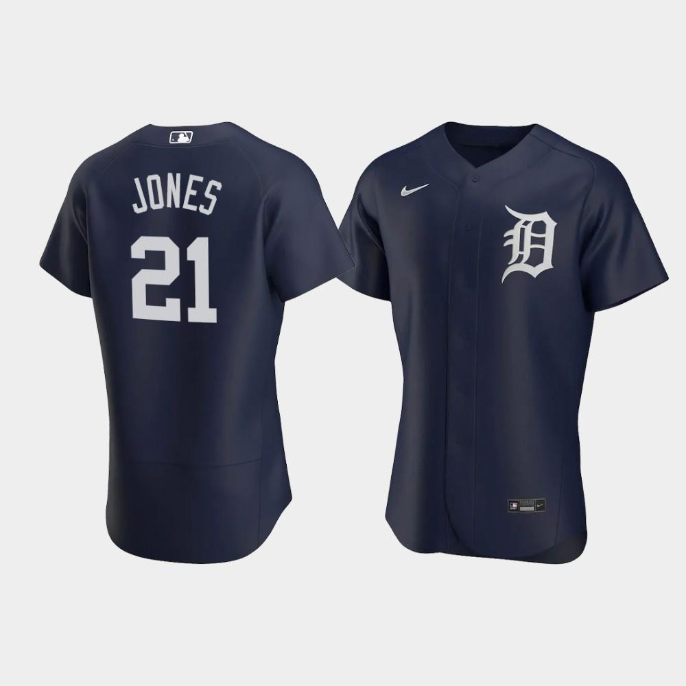JaCoby Jones 21 Detroit Tigers Team Logo Navy Alternate MLB Jersey Men's