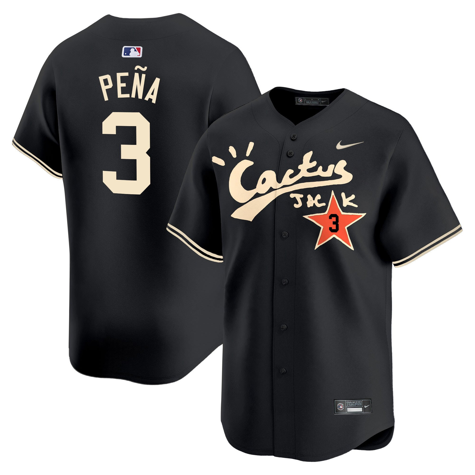 Jeremy Pena 3 Houston Astros Cactus Jack Black V2 Men MLB Jersey Men's