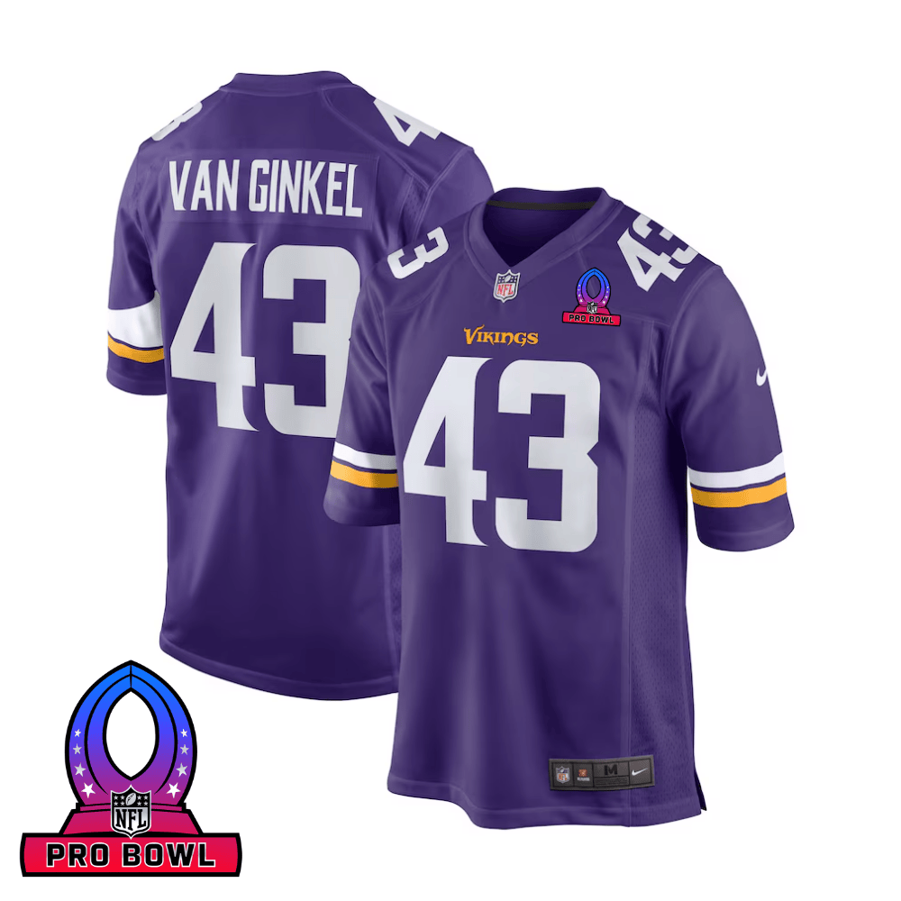 Andrew Van Ginkel 43 Baltimore Ravens 2025 Pro Bowl Patch Game Purple NFL Jersey Men's