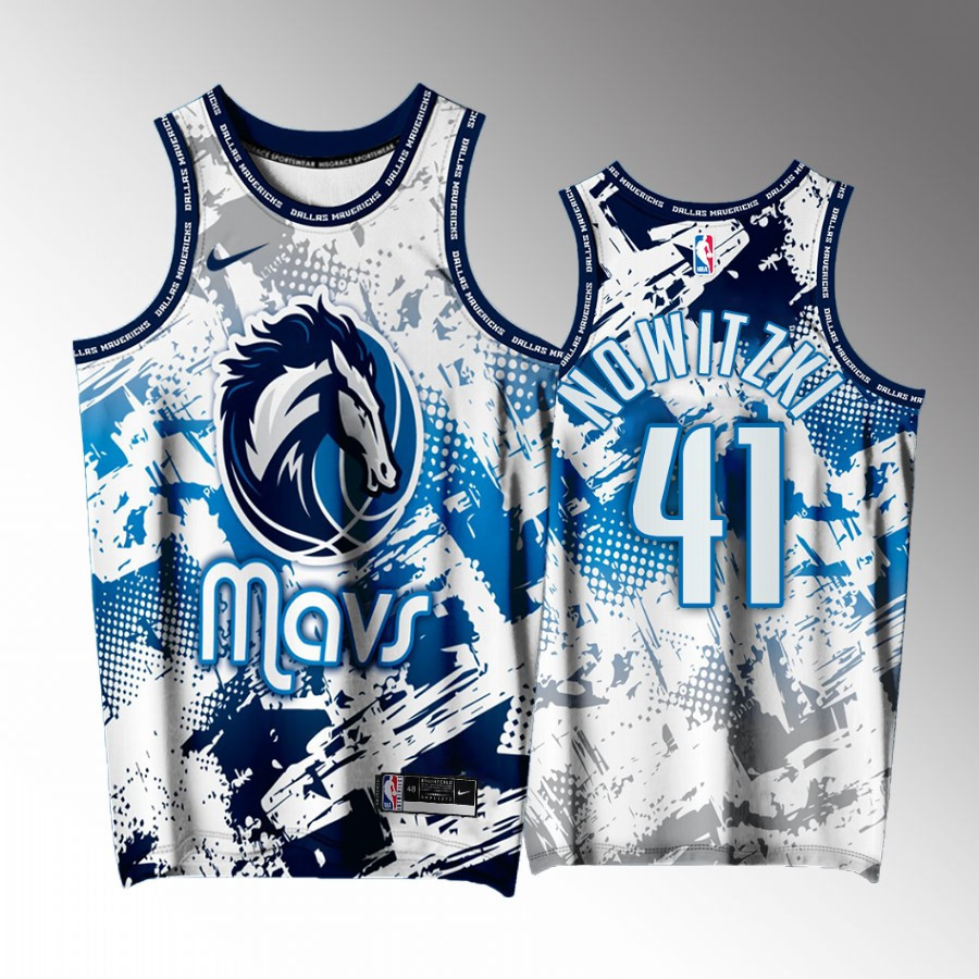 Dirk Nowitzki 41 Dallas Mavericks White Printing Splash City Exclusive Edition NBA Jersey Men's