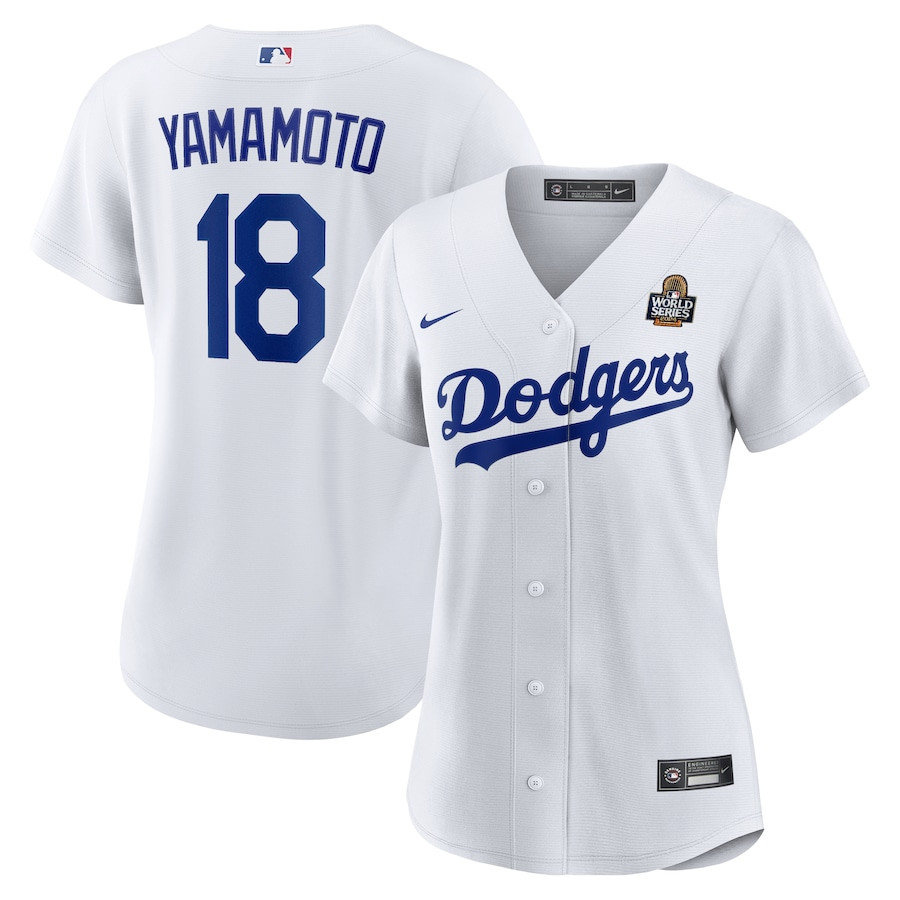 Yoshinobu Yamamoto 18 Los Angeles Dodgers 2024 World Series Home White MLB Jersey Women's