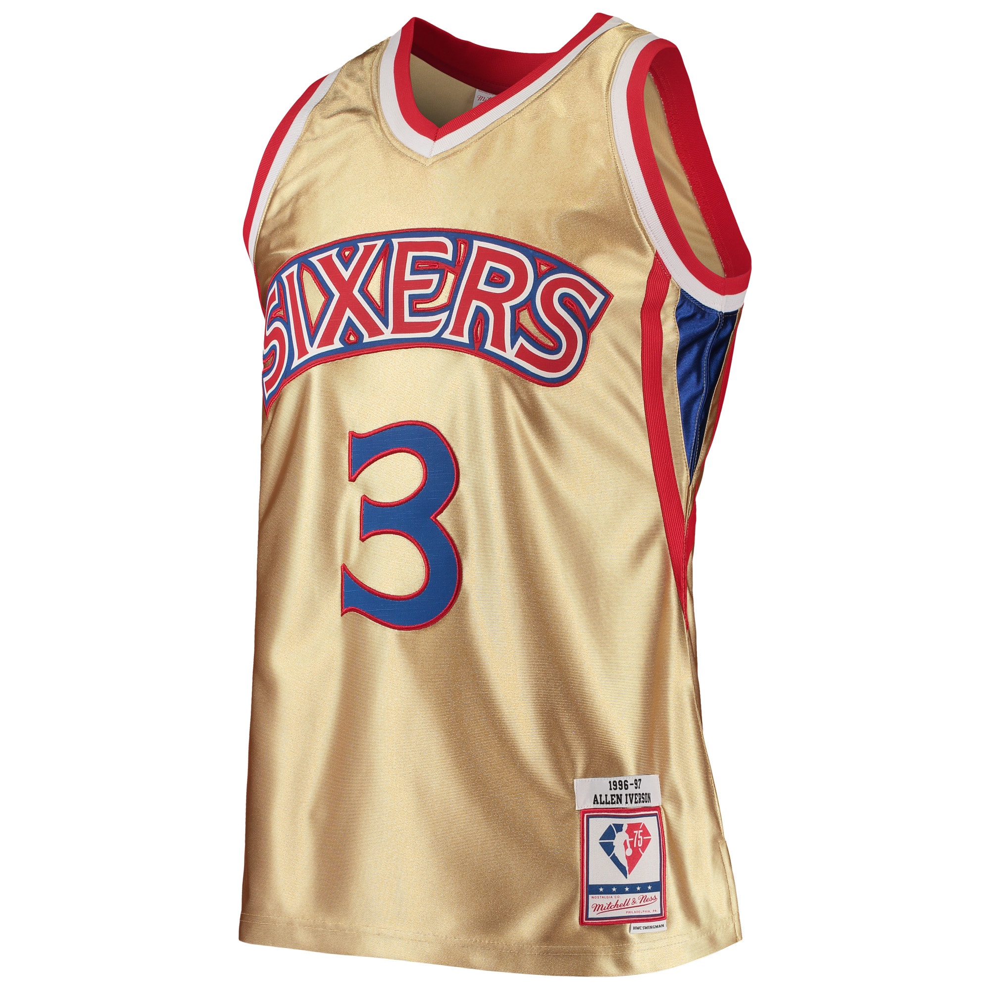 Mitchell Ness Allen Iverson Gold Philadelphia 76ers 75th Anniversary 1996/97 Hardwood Classics Swingman NBA Jersey Men's