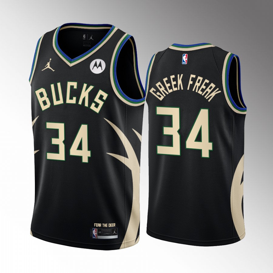 Giannis Antetokounmpo Greek Freak 34 Milwaukee Bucks Black Statement NBA Jersey Men's