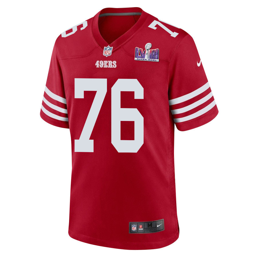 Jaylon Moore 76 San Francisco 49ers Super Bowl LVIII Patch Game Scarlet NFL Jersey Men's