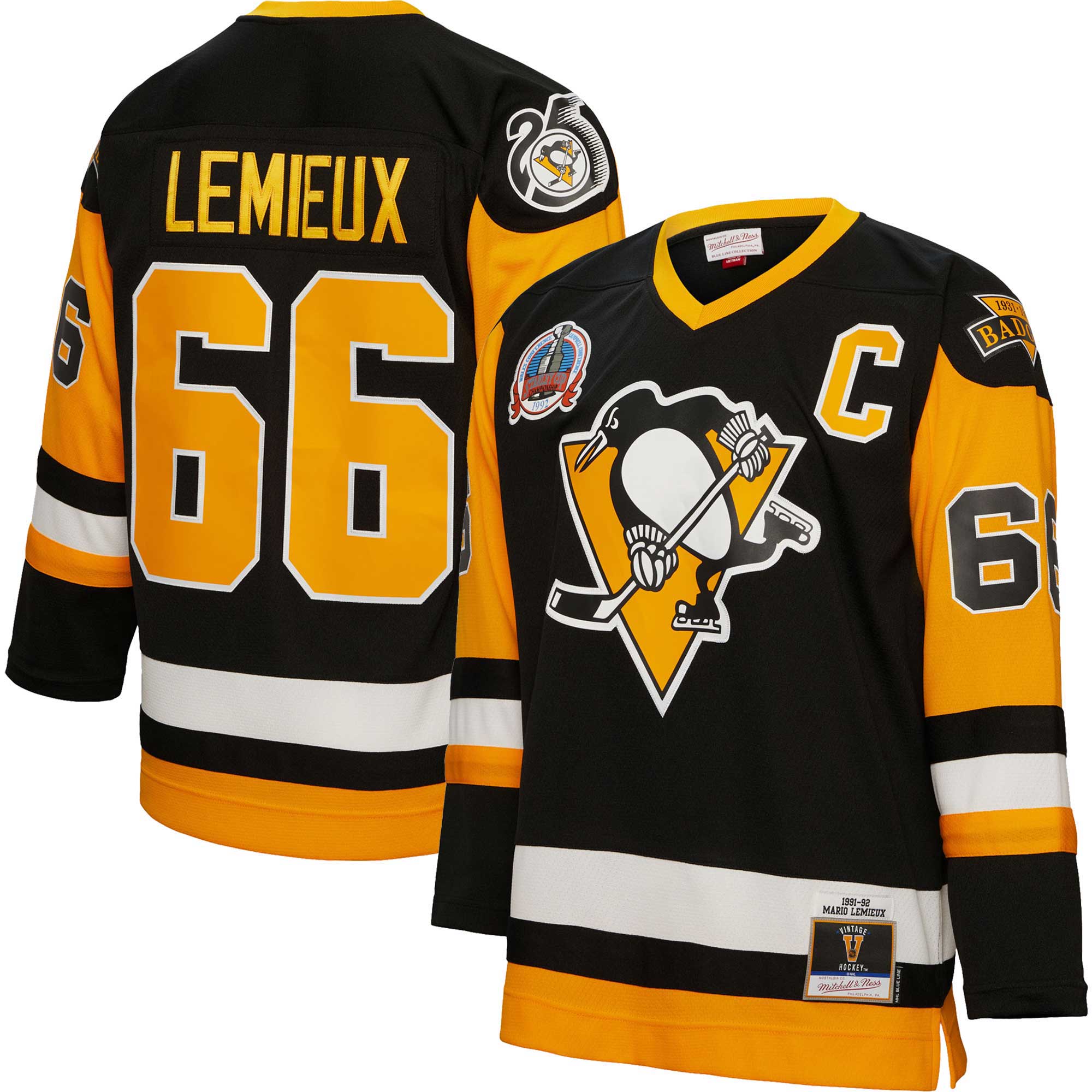 Pittsburgh Penguins Mario Lemieux Mitchell Ness Black Captain Patch 1991/92 Blue Line Player NHL Jersey Men's