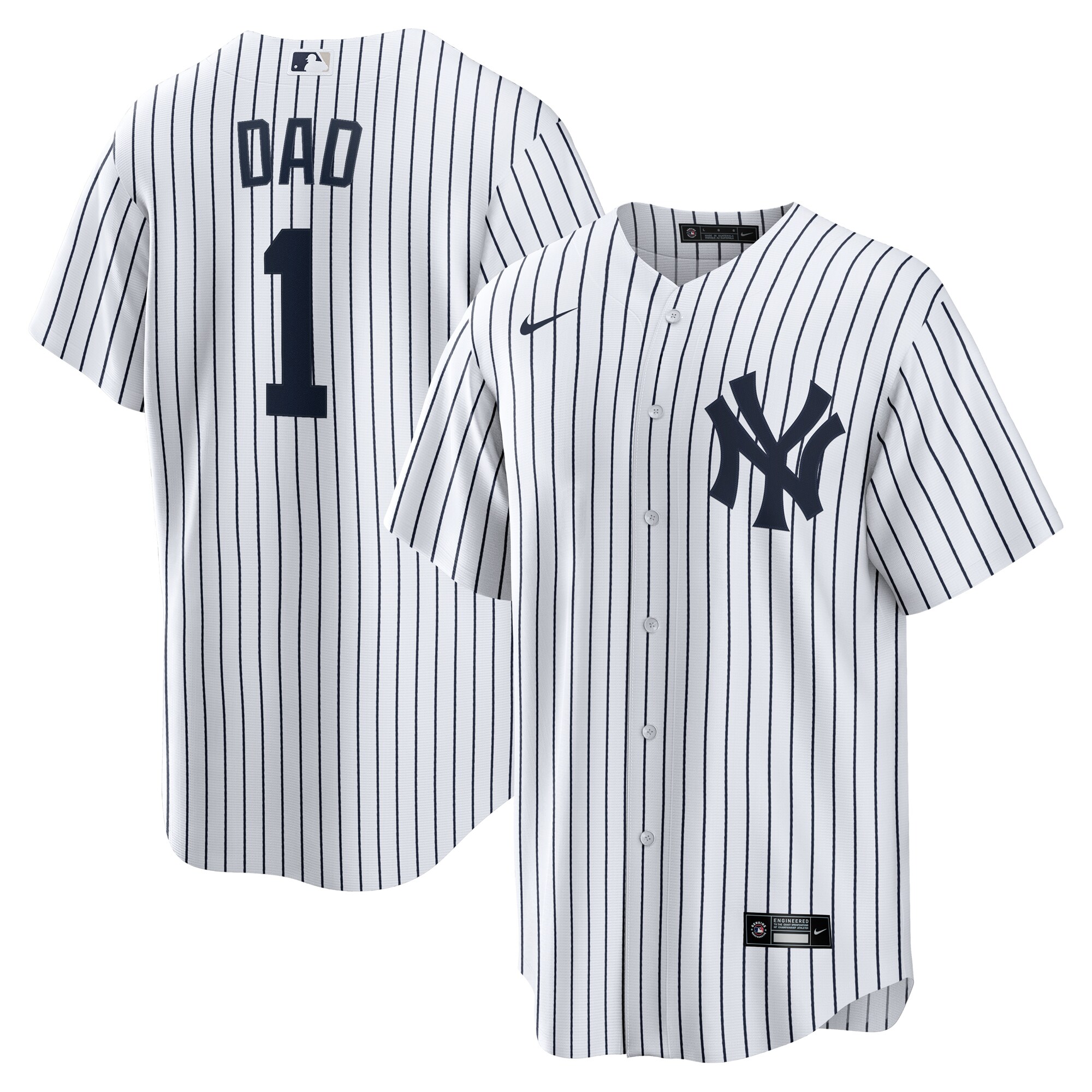 New York Yankees White #1 Dad Home MLB Jersey Men's
