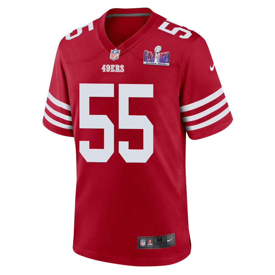 Jon Feliciano 55 San Francisco 49ers Super Bowl LVIII Patch Game Scarlet NFL Jersey Men's