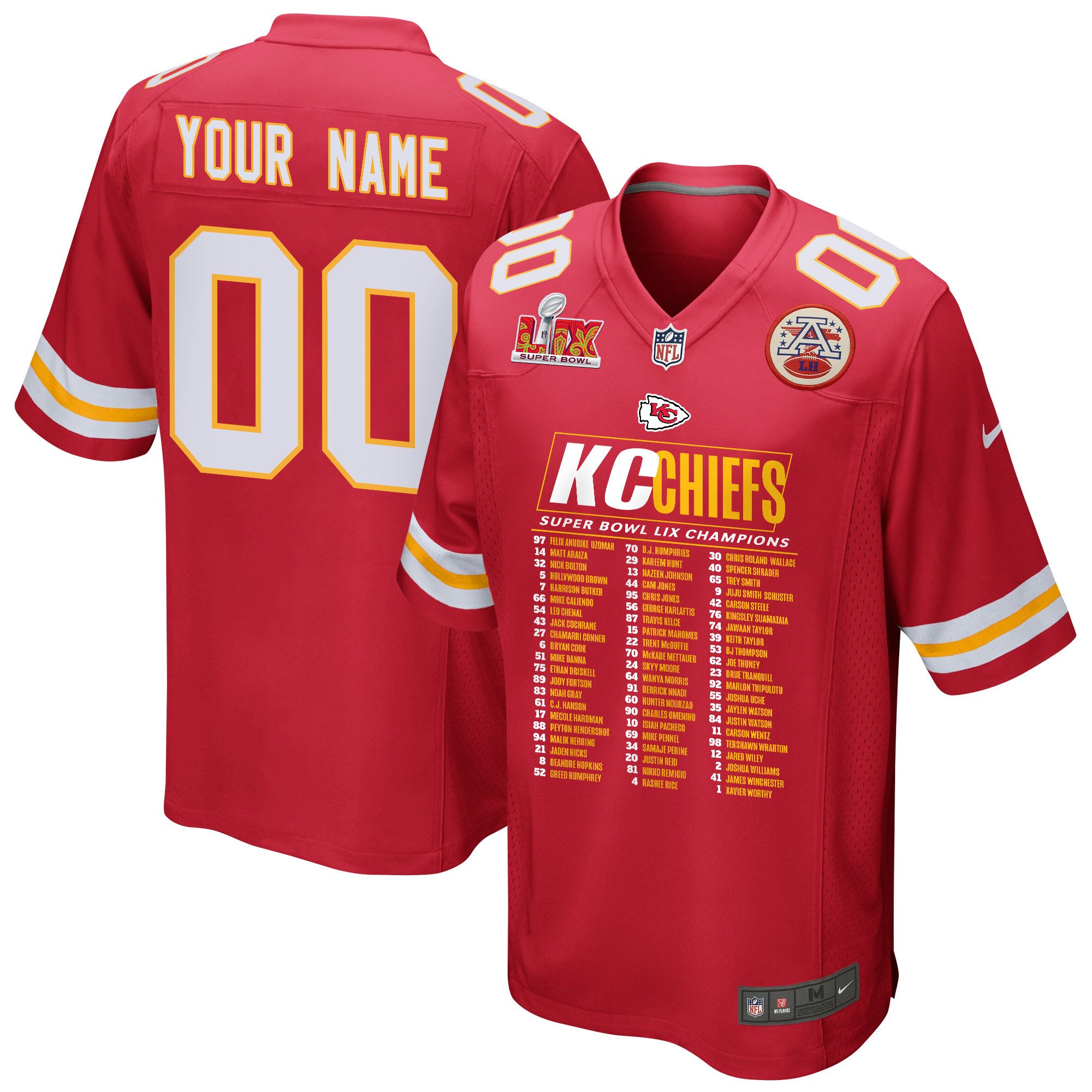 Kansas City Chiefs Super Bowl LIX Chiefs Roster Game Red NFL Jersey Men's
