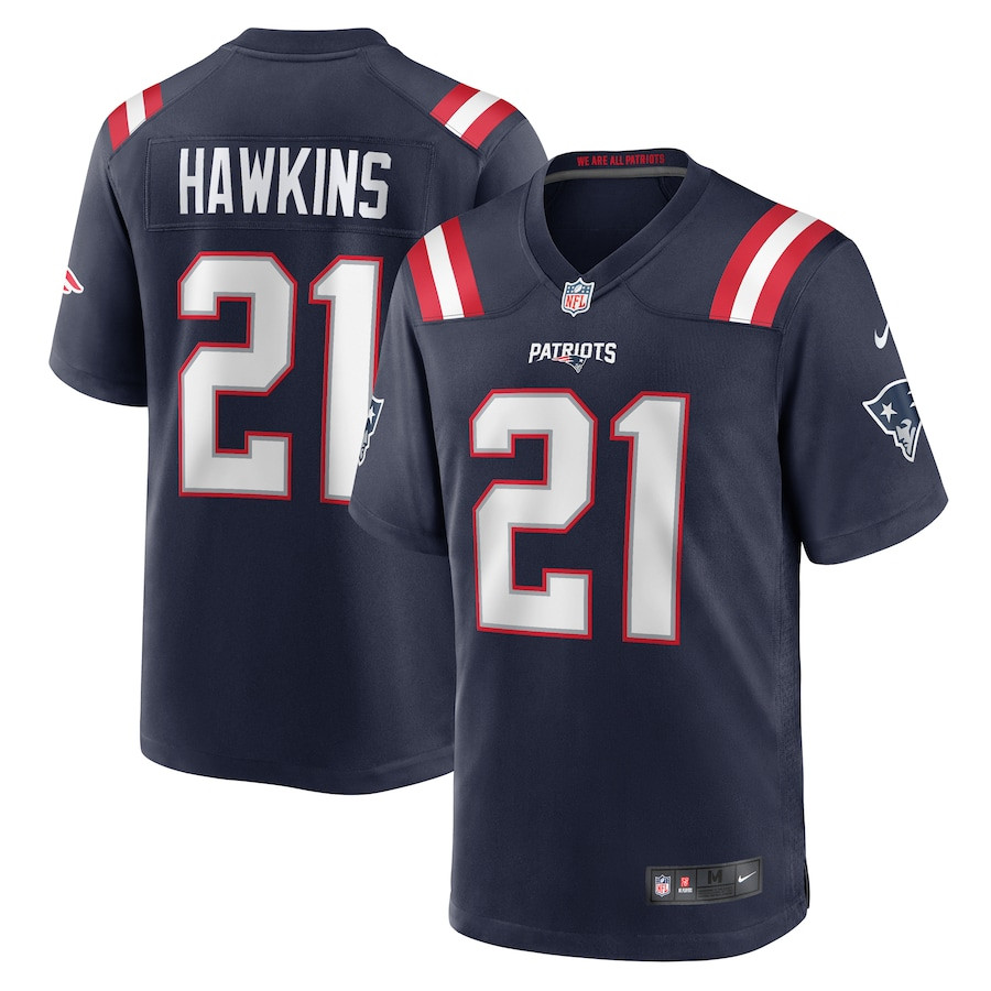 Jaylinn Hawkins 21 New England Patriots Team Game Navy NFL Jersey Men's