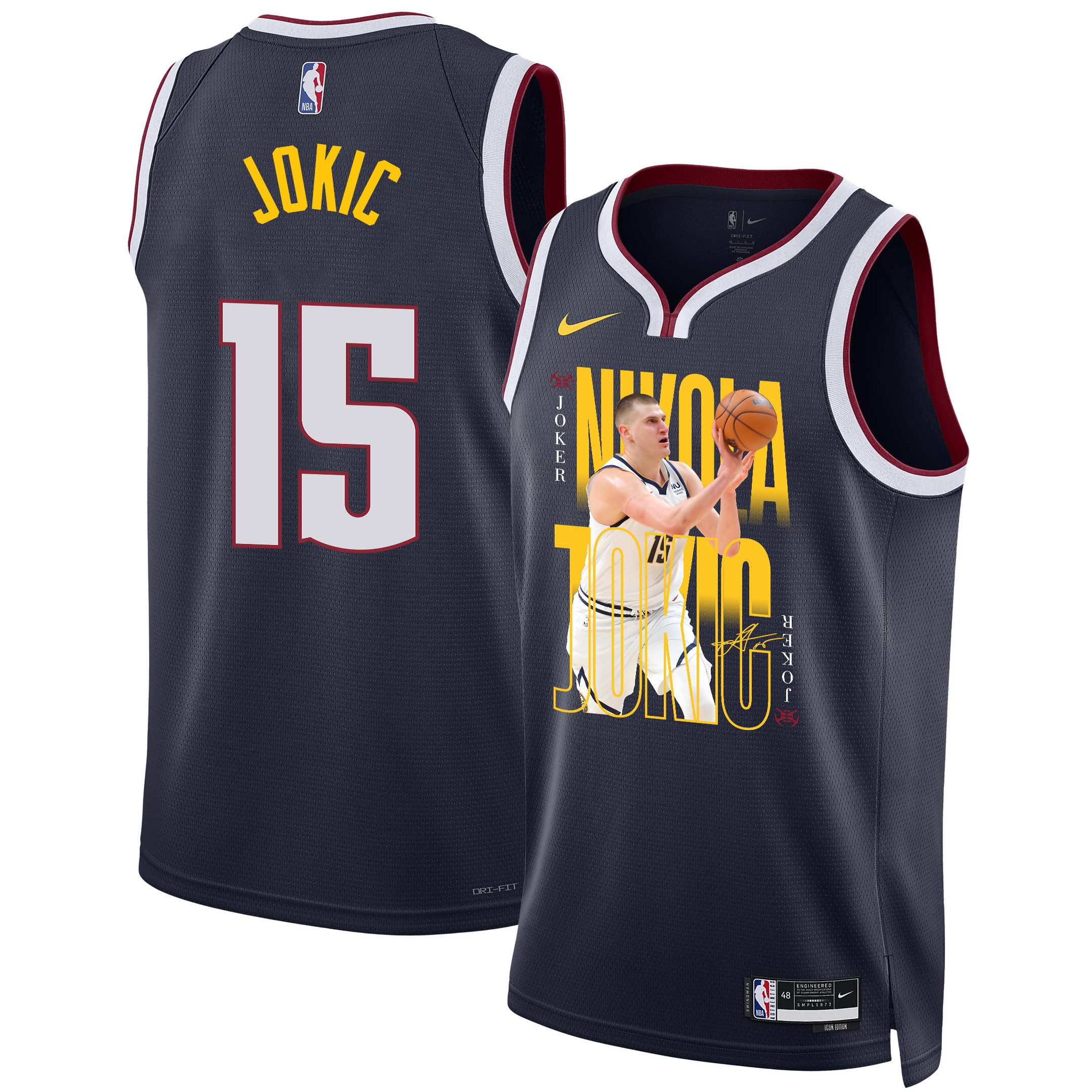 Nikola Jokic 15 Denver Nuggets Joker's Gold 2023 Champions Swingman Black NBA Jersey Men's