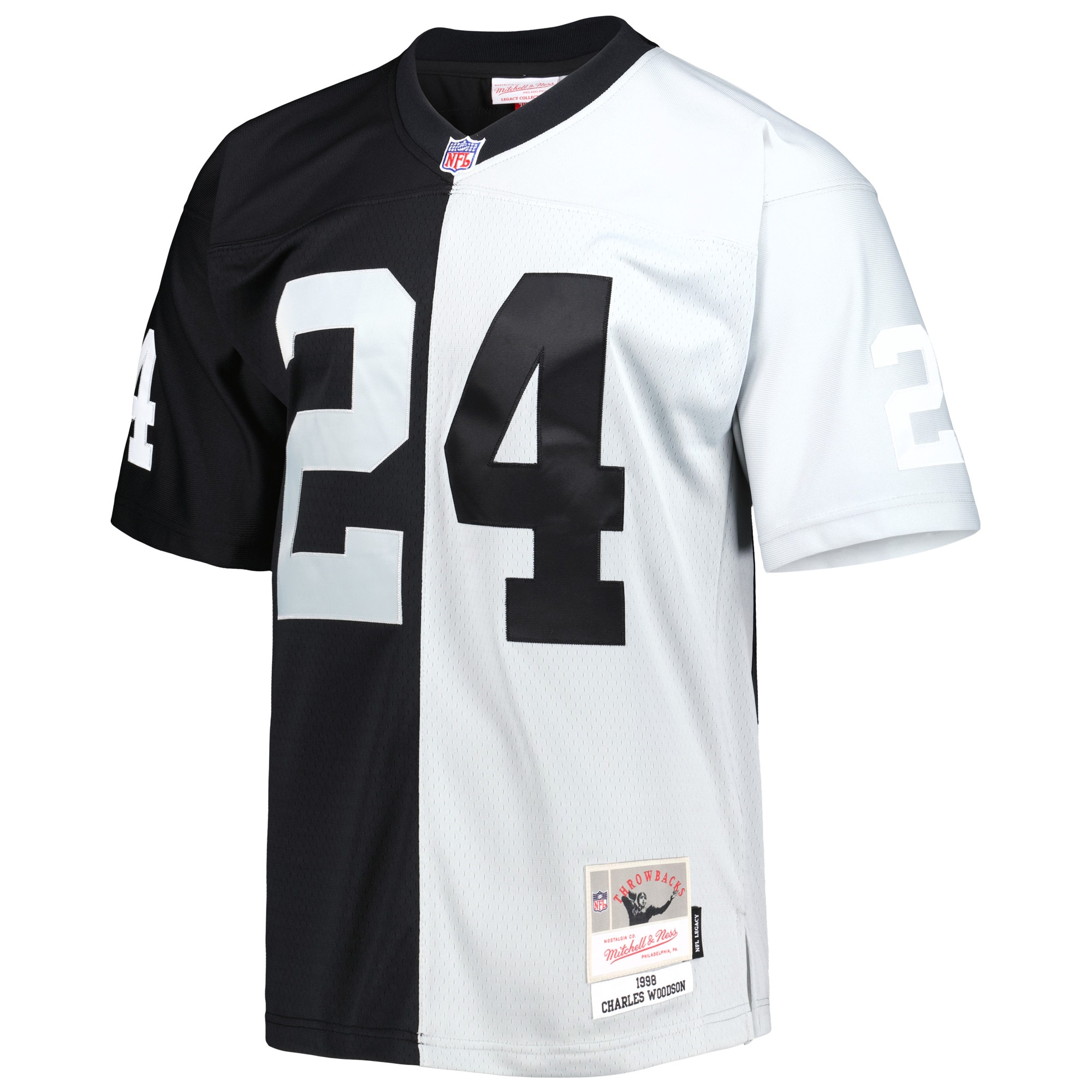 Las Vegas Raiders Charles Woodson Mitchell Ness Black/Silver 1998 Split Legacy NFL Jersey Men's