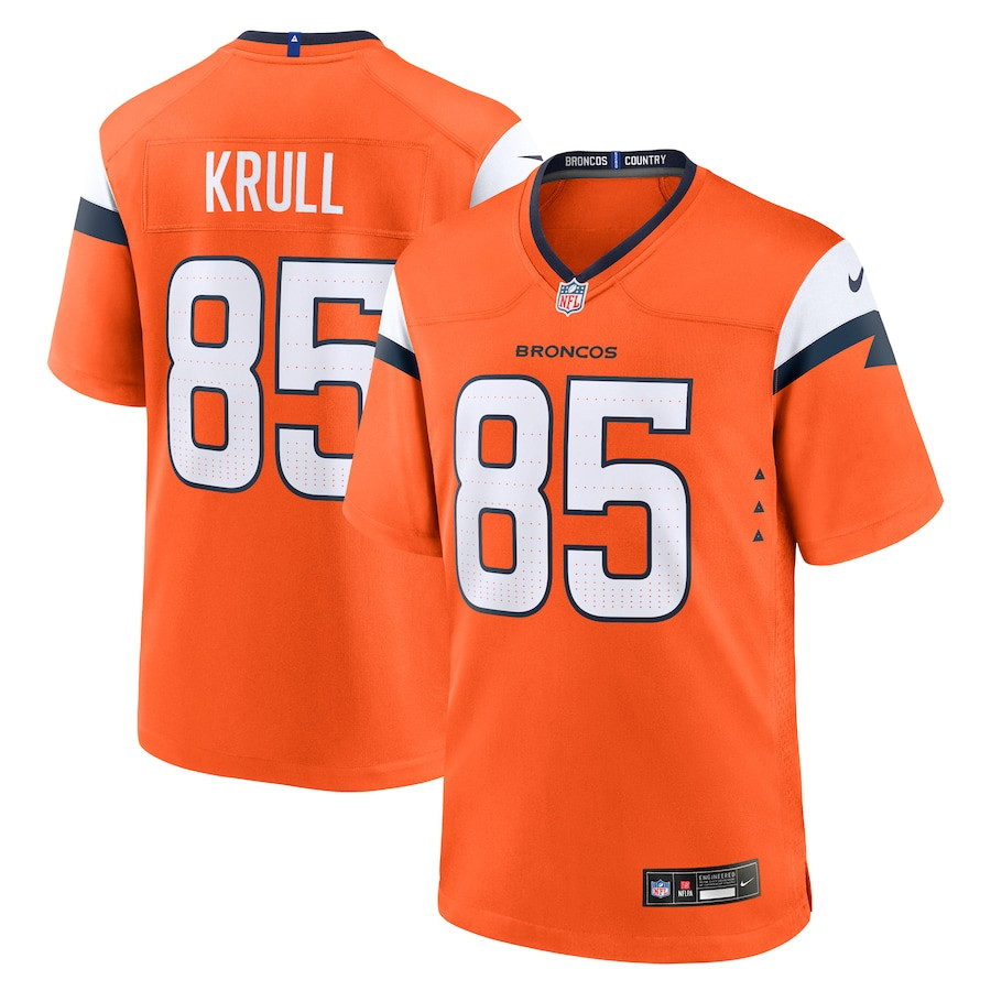 Lucas Krull 85 Denver Broncos Team Game Orange NFL Jersey Men's