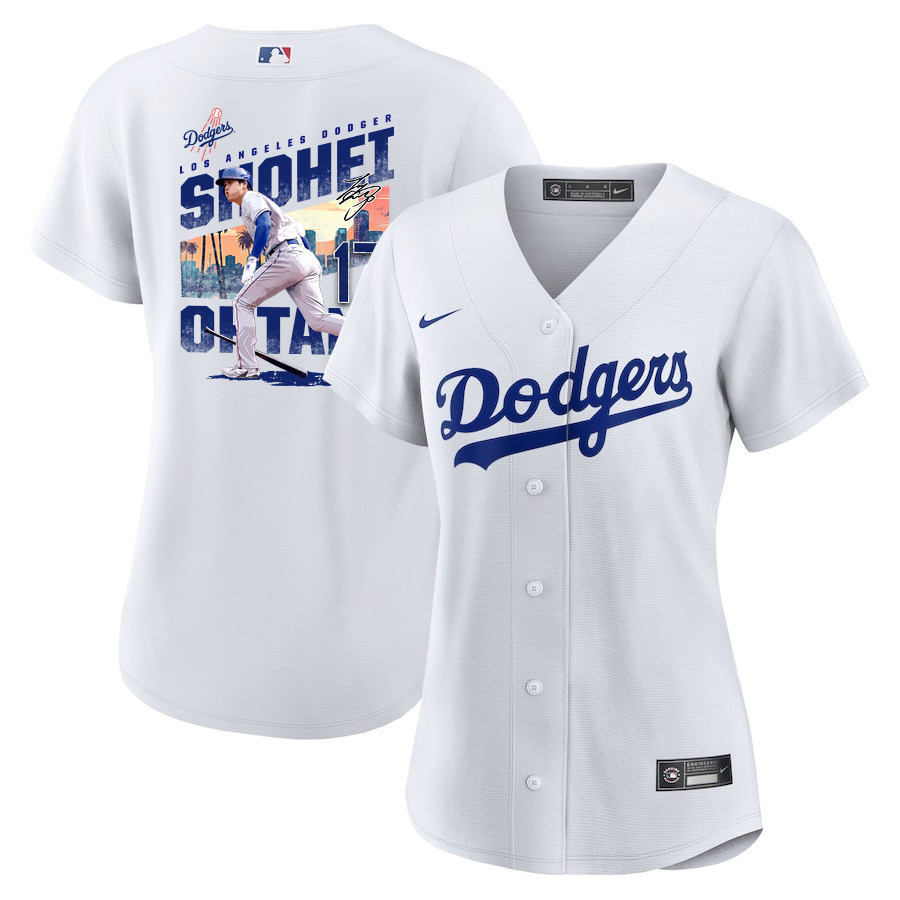 Shohei Ohtani 17 Los Angeles Dodgers Signed Homerun 2023 Home White MLB Jersey Women's