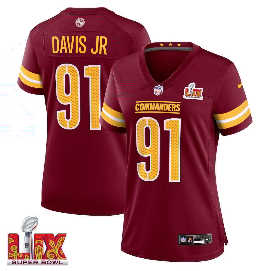 Carl Davis Jr. #91 Washington Commanders Super Bowl LIX Burgundy NFL Jersey Women's