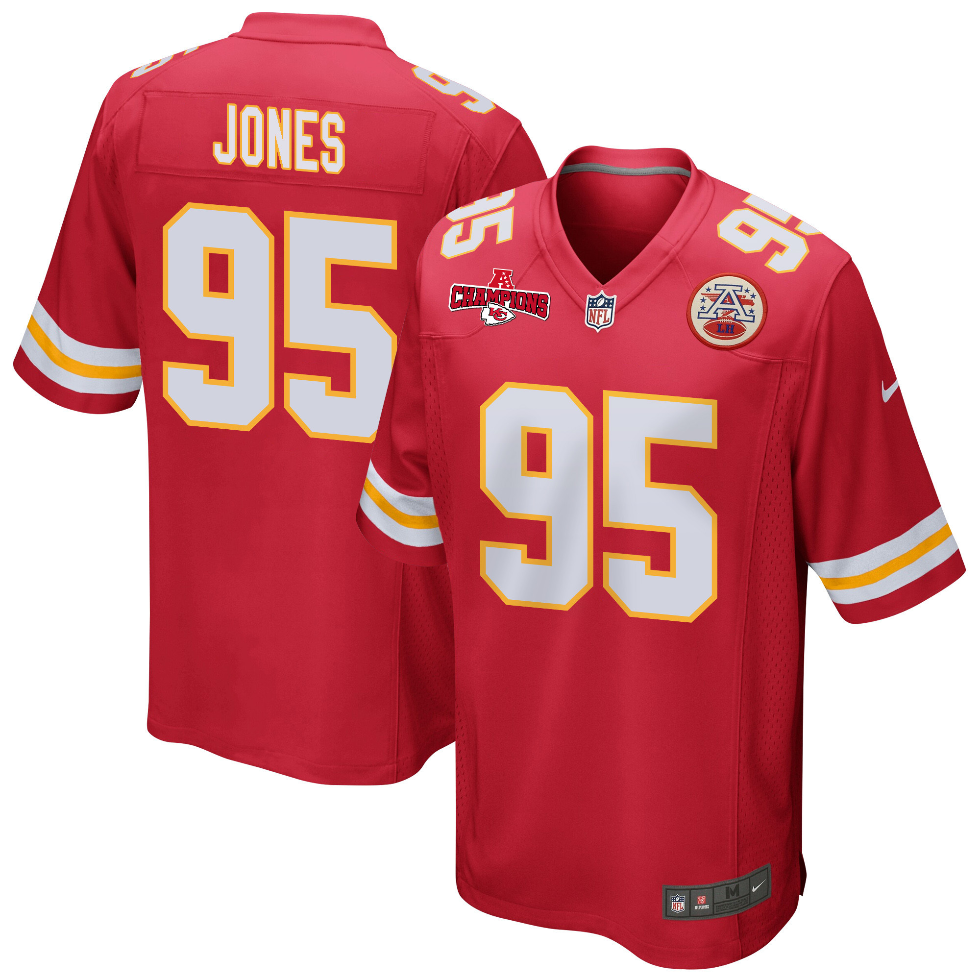 Chris Jones 95 Kansas City Chiefs AFC Champions Patch Game Red NFL Jersey Men's
