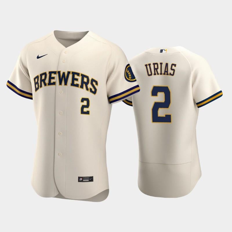 Milwaukee Brewers 2 Luis Urias Home Team Cream MLB Jersey Men's