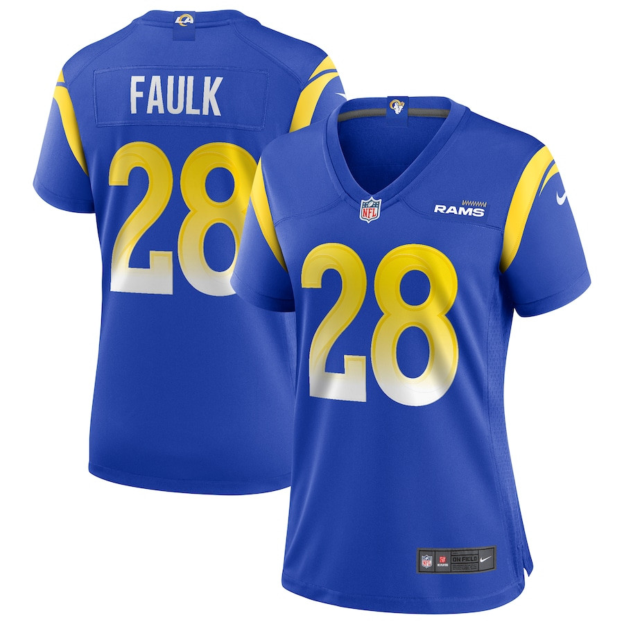 Marshall Faulk 28 Los Angeles Rams Game Retired Royal NFL Jersey Women's