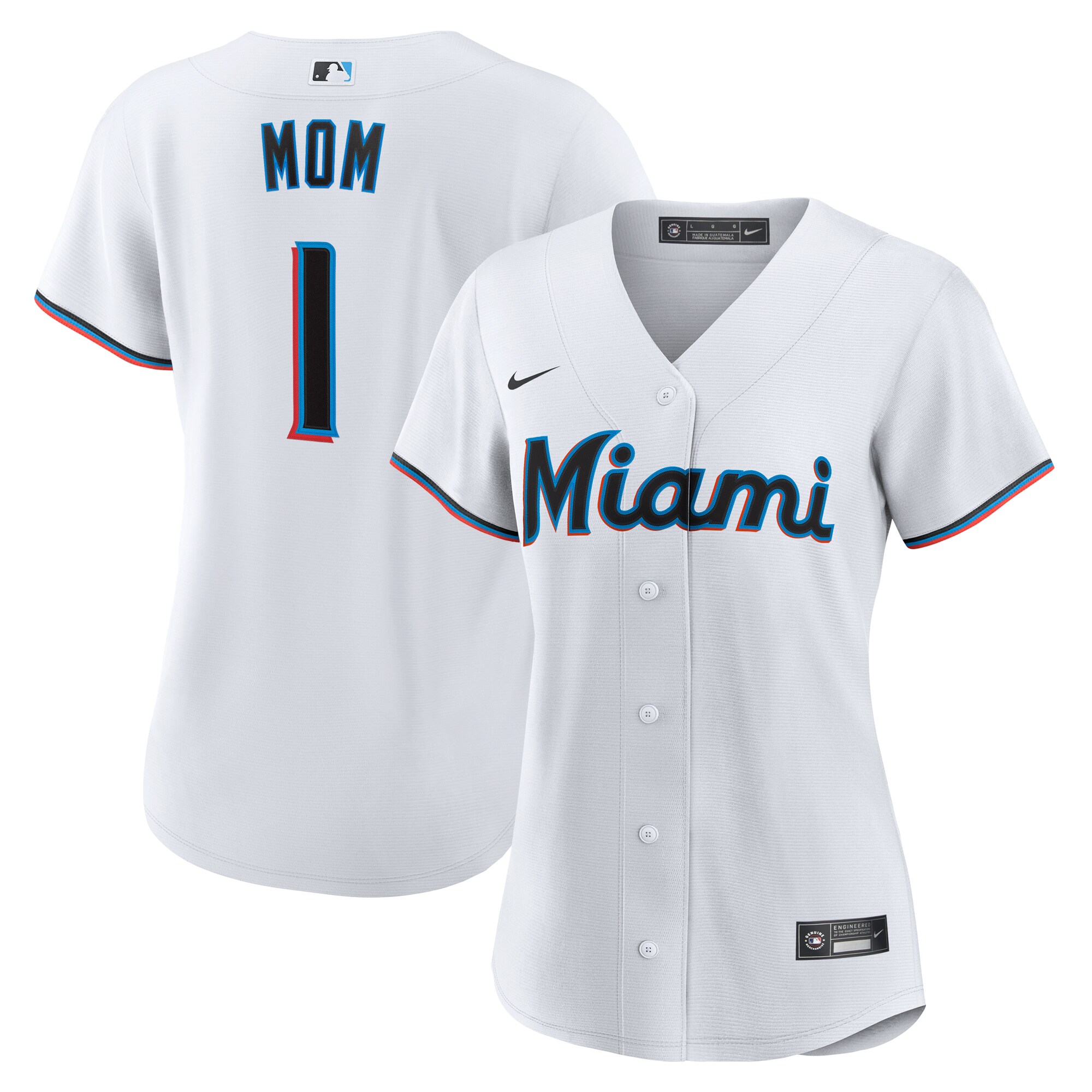 Miami Marlins White #1 Mom Home MLB Jersey Women's