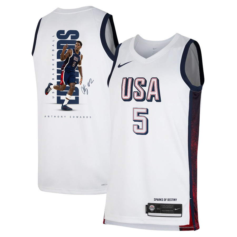 Anthony Edwards 5 Olympic Paris 2024 USA Unisex 2024 Swingman Player White NBA Jersey Unisex