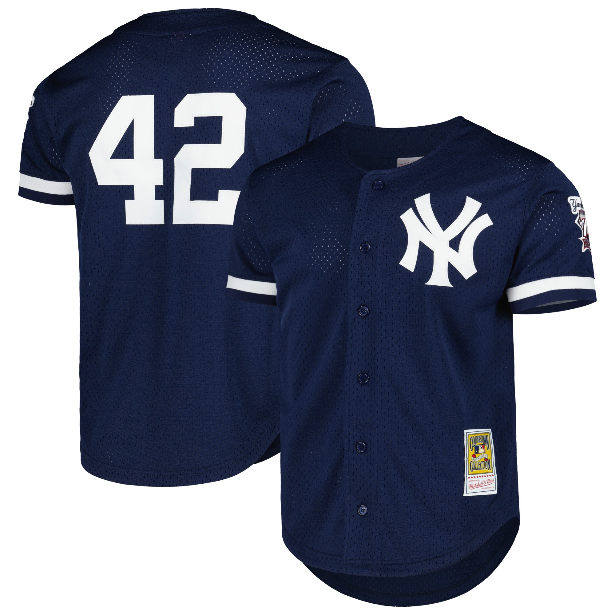 New York Yankees Mariano Rivera Mitchell Ness Navy Cooperstown Collection Mesh Batting Practice Button-Up MLB Jersey Men's
