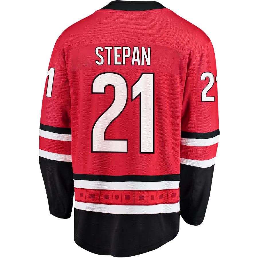 Derek Stepan 21 Carolina Hurricanes Stanley Cup 2023 Playoffs Patch Home Breakaway Red NHL Jersey Men's