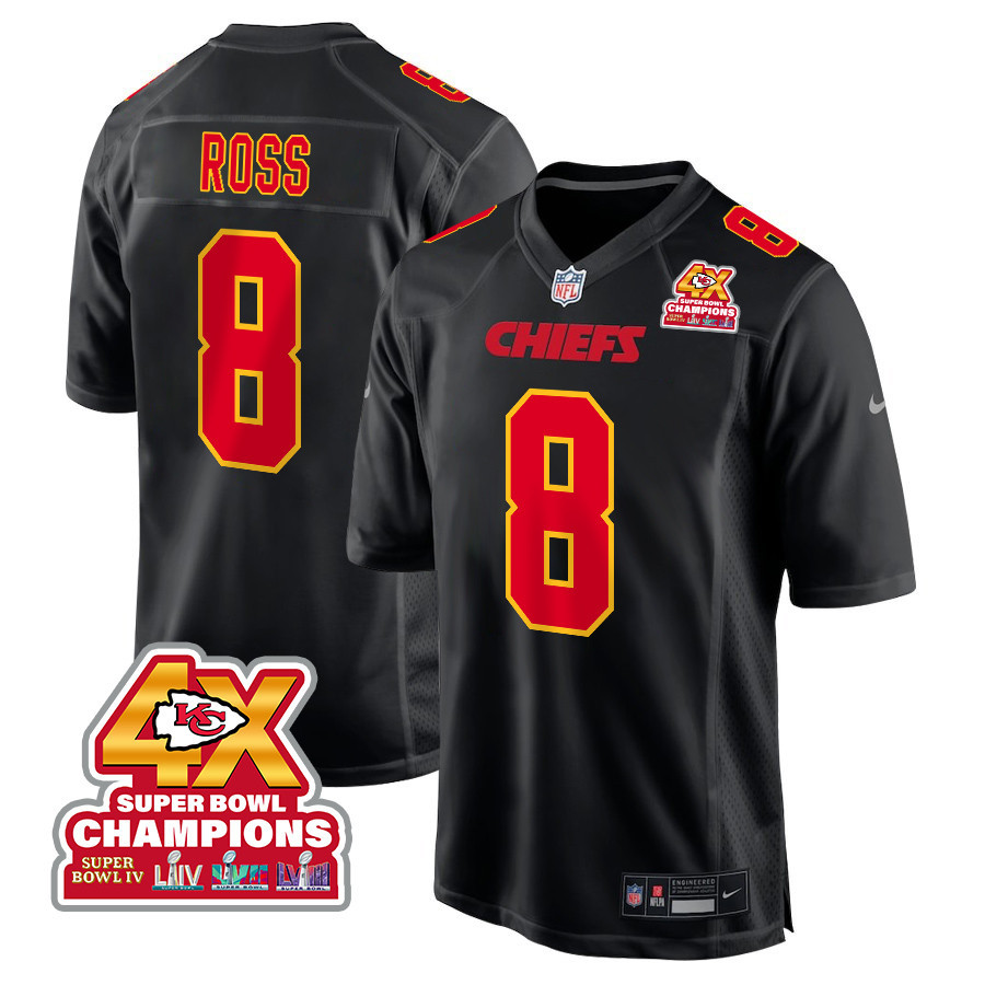 Justyn Ross 8 Kansas City Chiefs Super Bowl LVIII Champions 4X Fashion Game Carbon Black NFL Jersey Men's