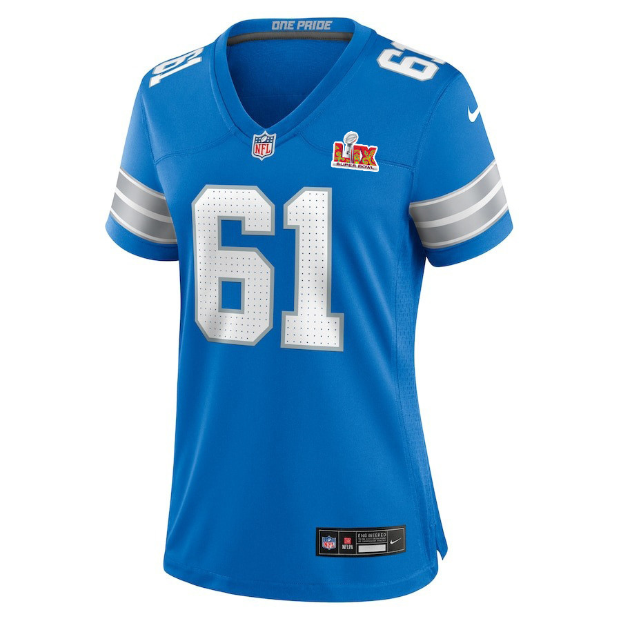 David Bada #61 Detroit Lions Super Bowl LIX Blue NFL Jersey Women's