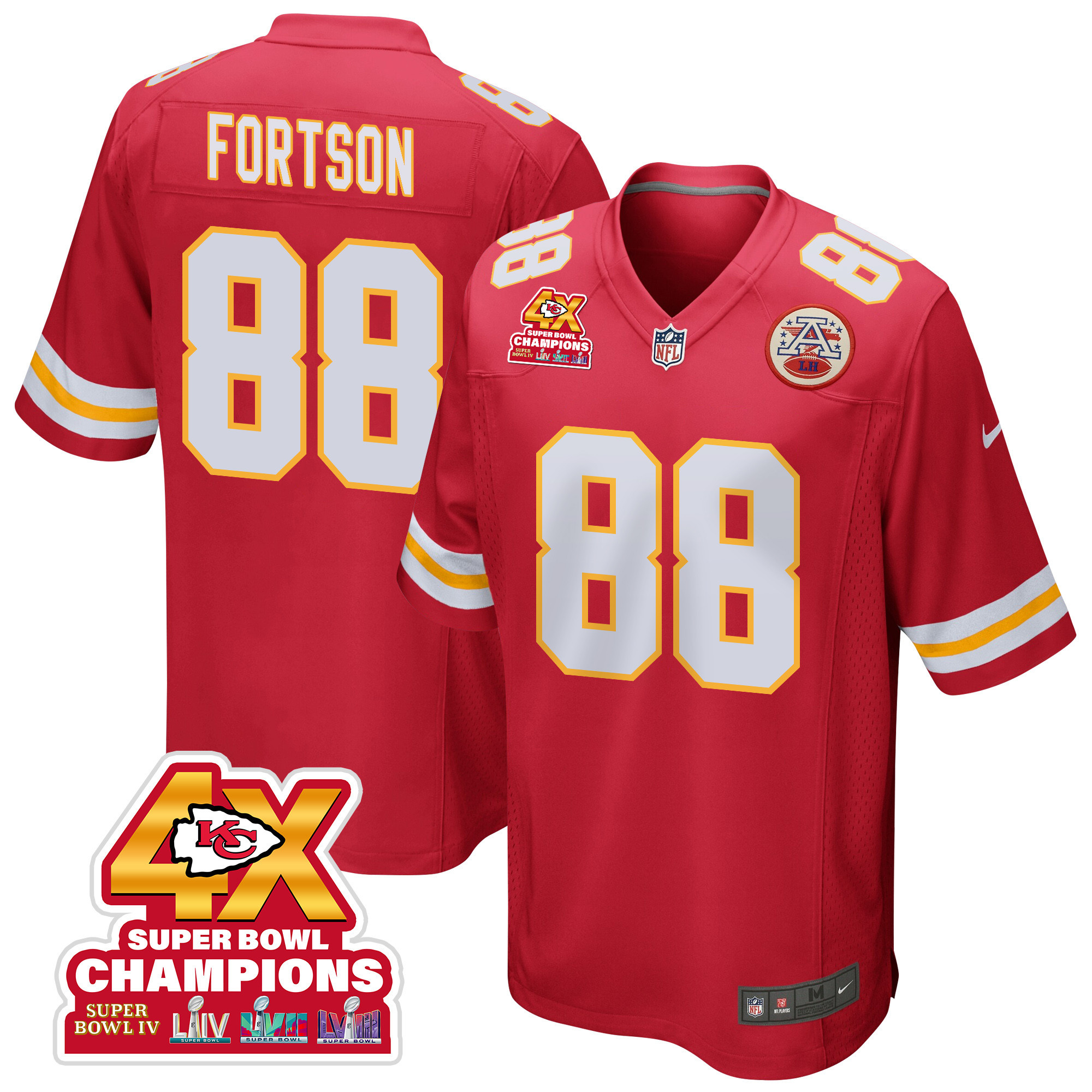 Jody Fortson 88 Kansas City Chiefs Super Bowl LVIII Champions 4X Game Red NFL Jersey Men's