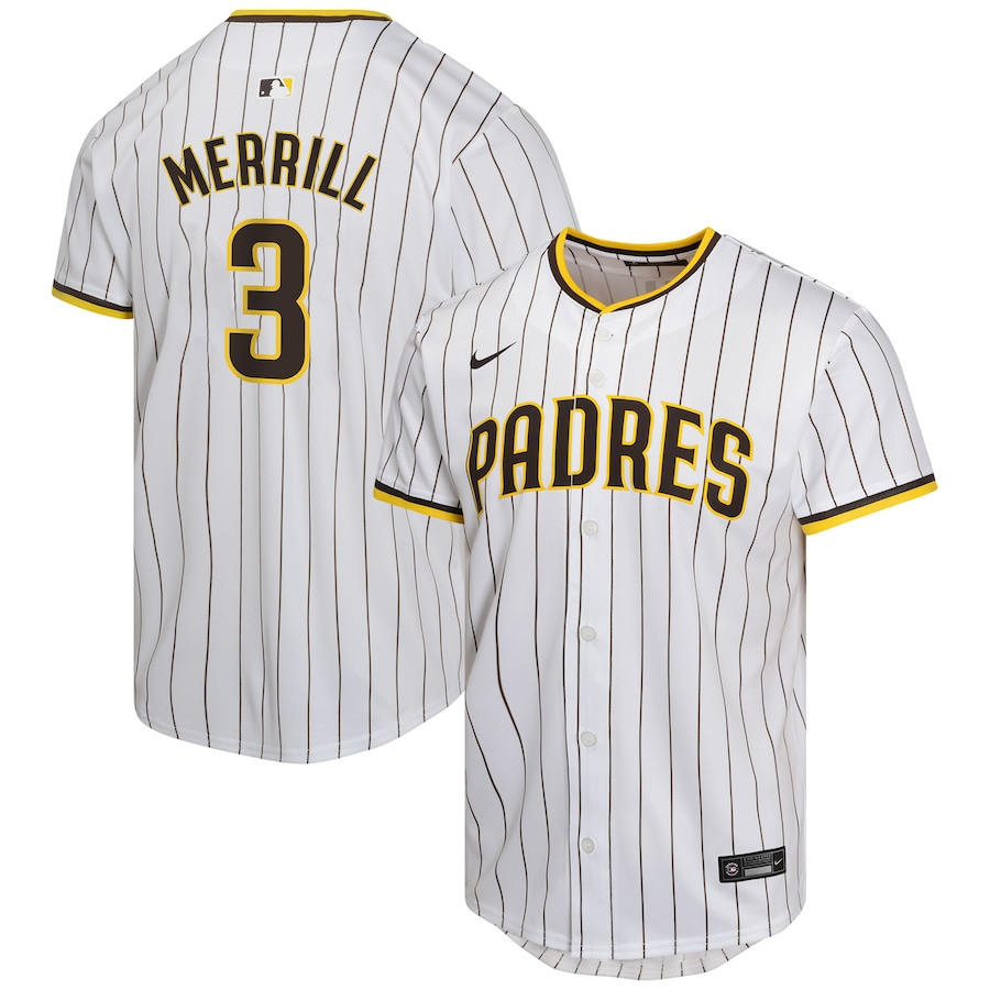 Jackson Merrill 3 San Diego Padres Home Player Game White MLB Jersey Youth