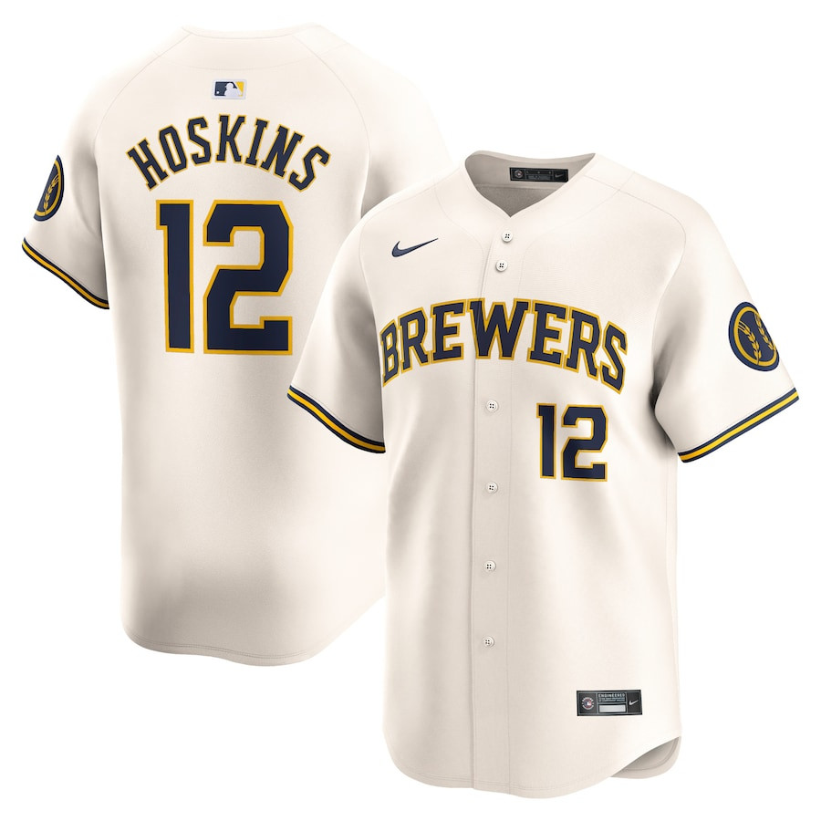 Rhys Hoskins 12 Milwaukee Brewers Home Limited Player Cream MLB Jersey Men's
