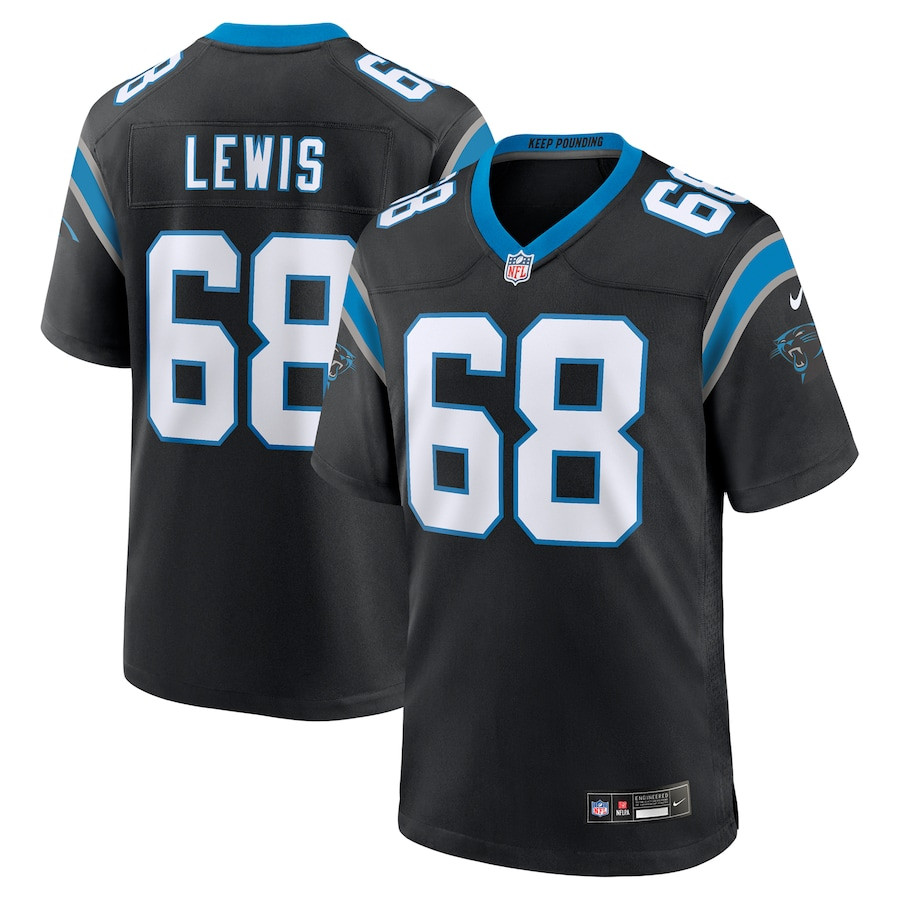 Damien Lewis 68 Carolina Panthers Game Black NFL Jersey Men's