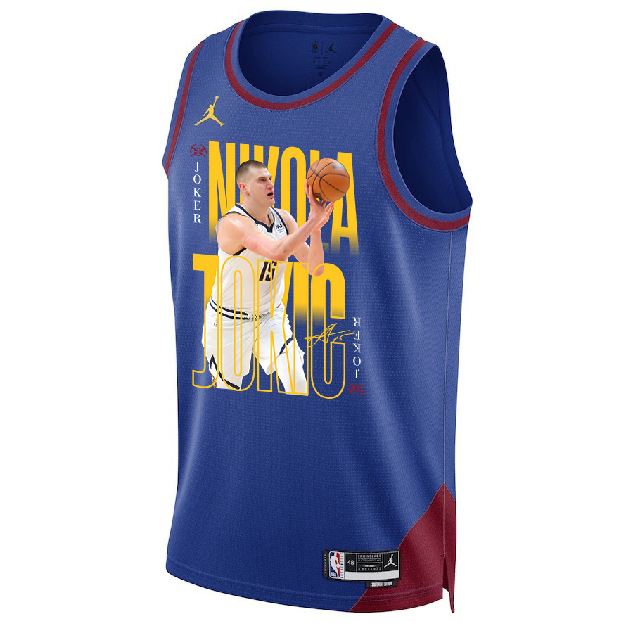 Nikola Jokic 15 Denver Nuggets Joker's Gold 2023 Champions Swingman Blue NBA Jersey Men's