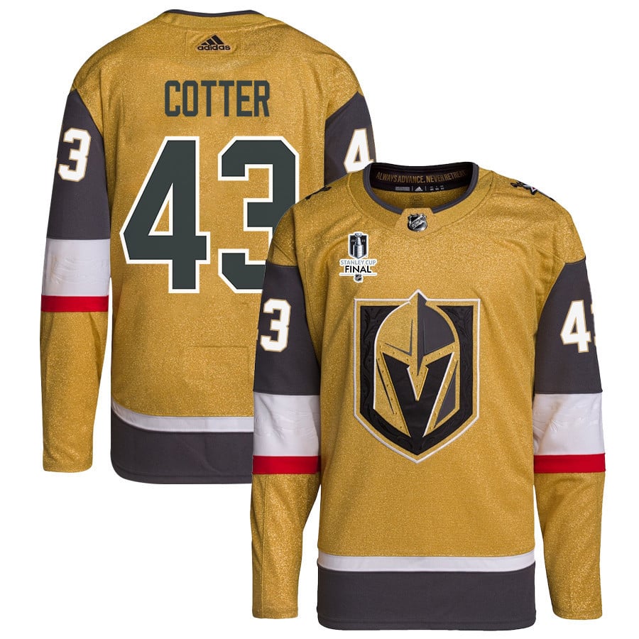 Paul Cotter 43 Vegas Golden Knights Stanley Cup 2023 Final Patch Home Breakaway Gold NHL Jersey Men's