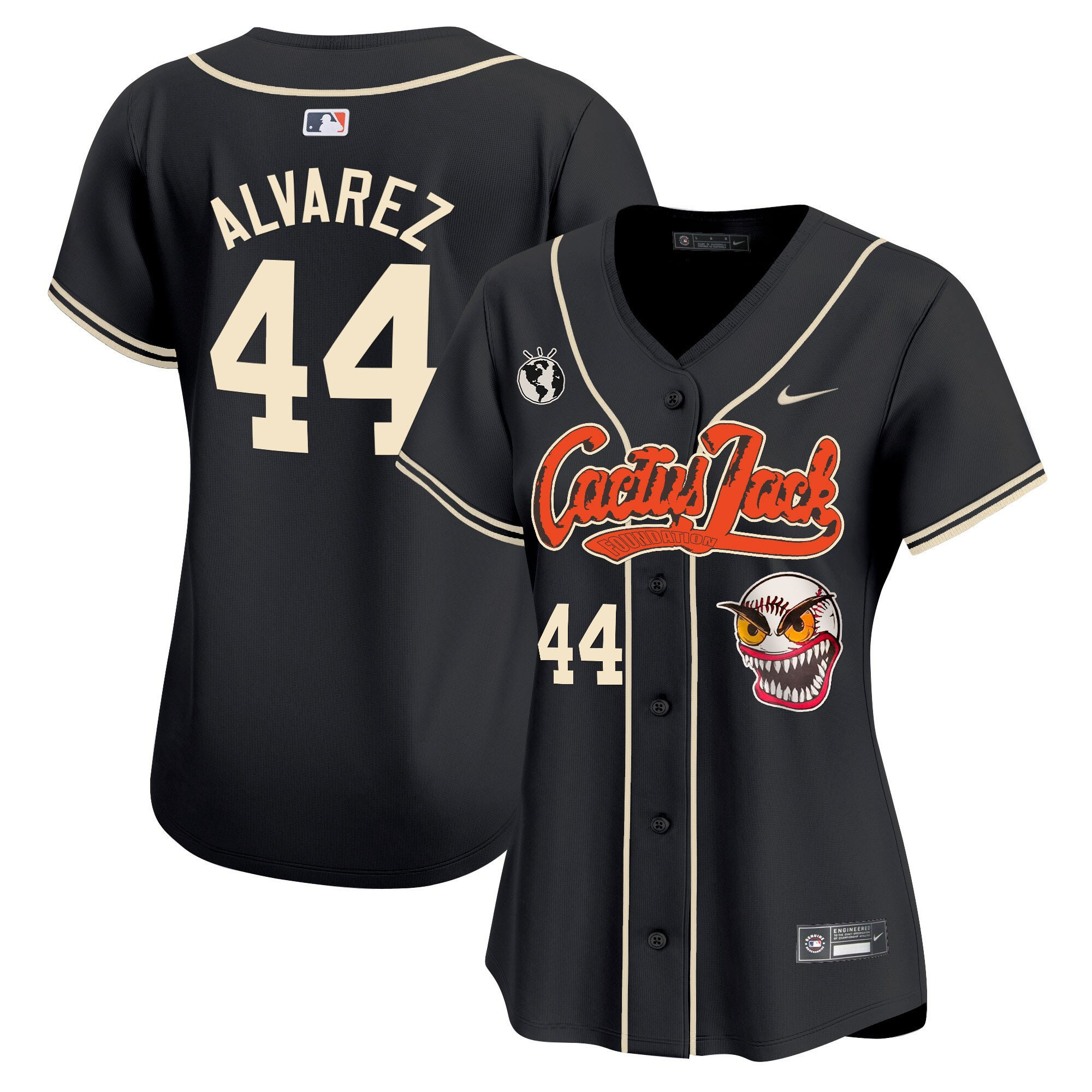 Yordan Alvarez 44 Houston Astros Cactus Jack Patch Black MLB Jersey Women's