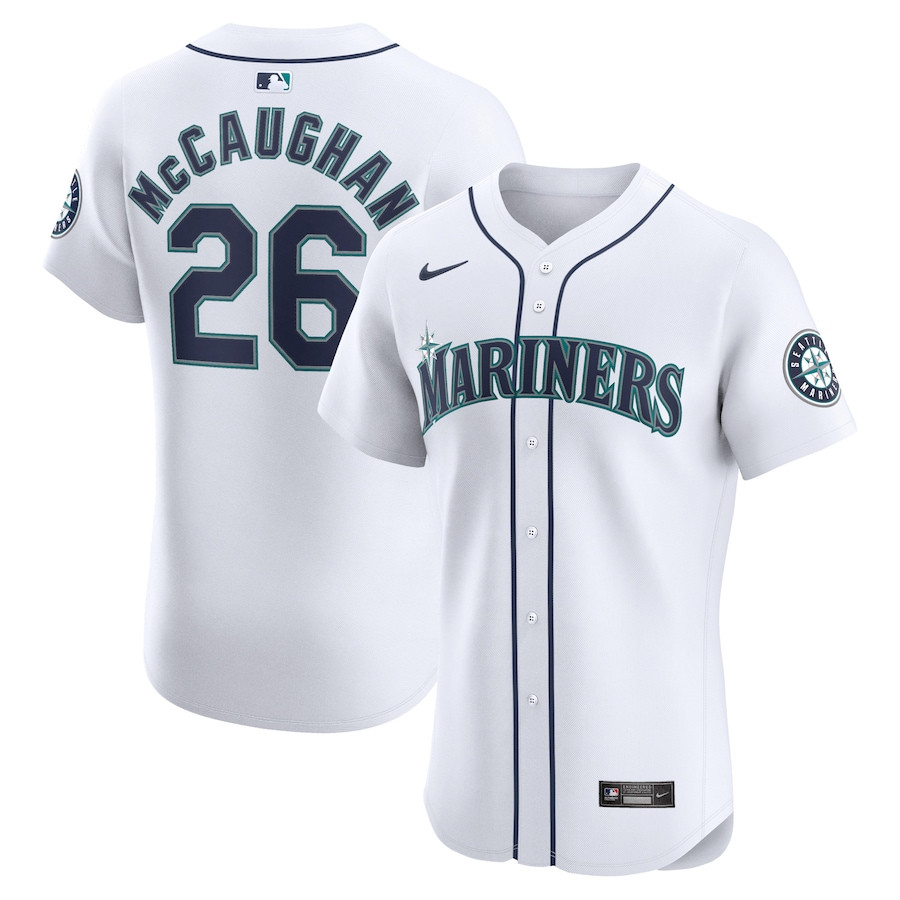 Darren McCaughan 26 Seattle Mariners Home Elite Player White MLB Jersey Men's